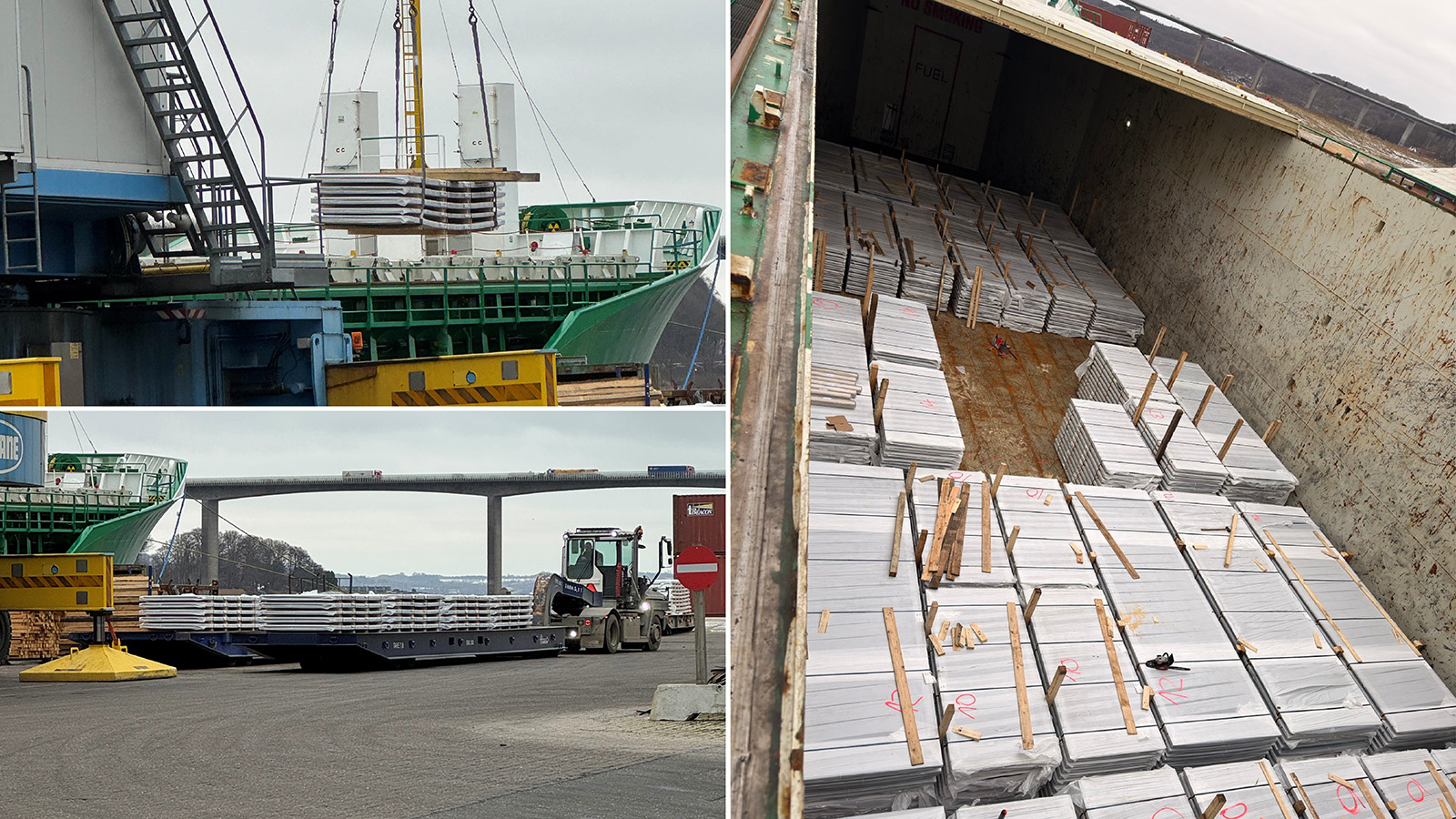 Loading of 3000 tons of steel plates at the harbour in Vejle 